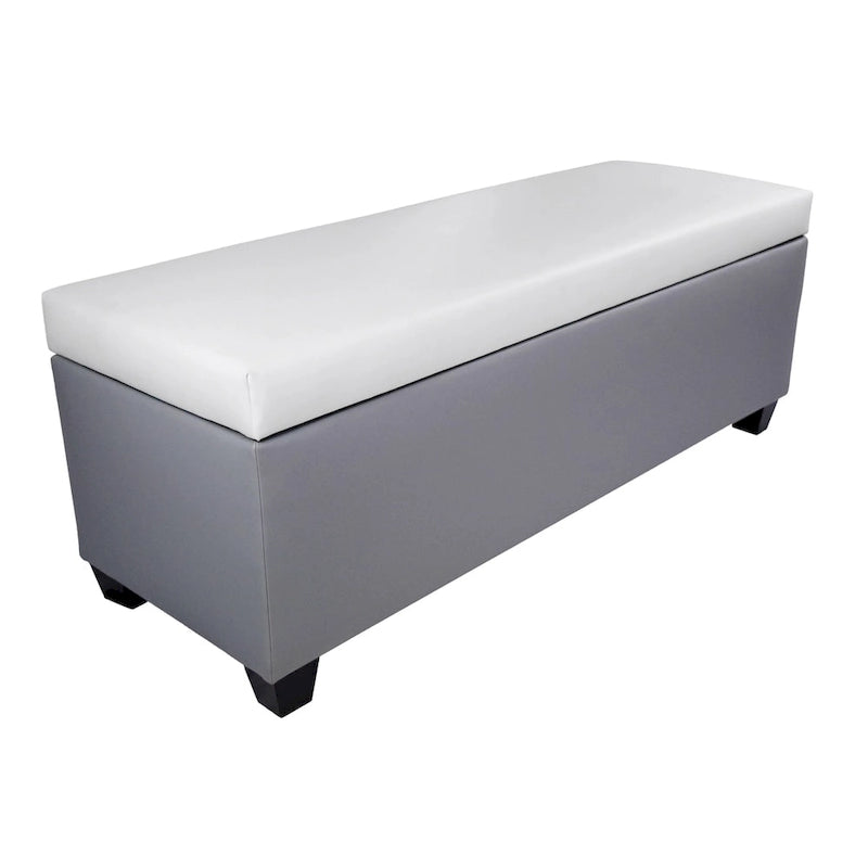 Banc de rangement ottoman en similicuir gris, style Mid-Century Modern