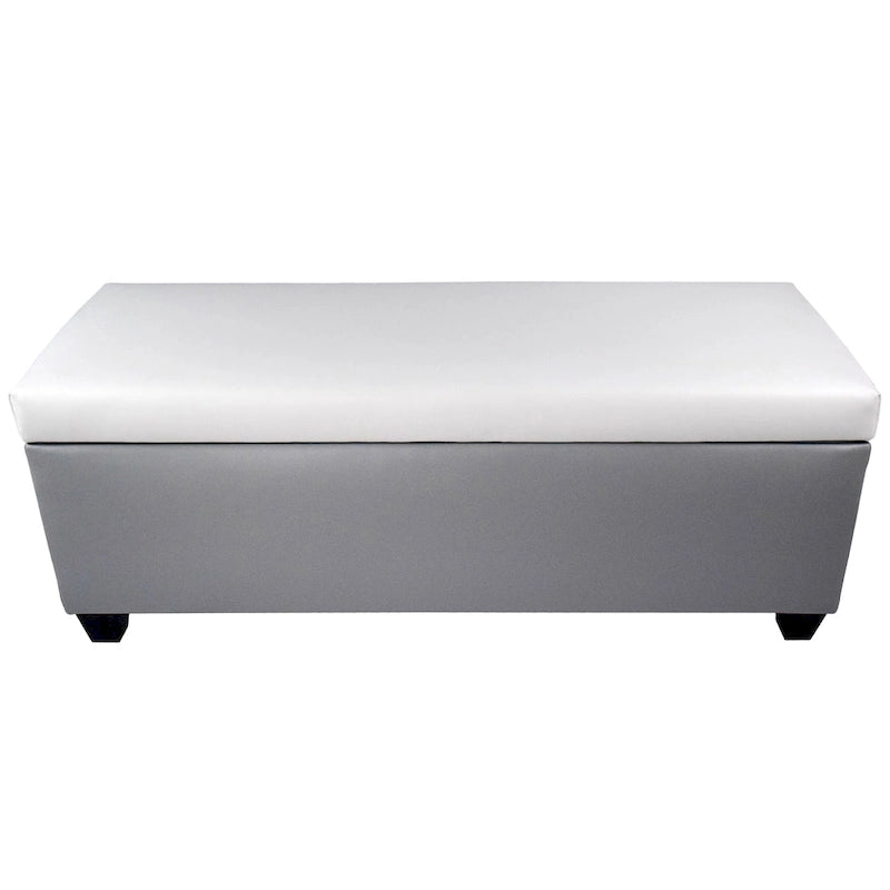 Banc de rangement ottoman en similicuir gris, style Mid-Century Modern
