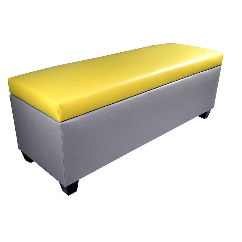 Banc de rangement ottoman en similicuir gris, style Mid-Century Modern