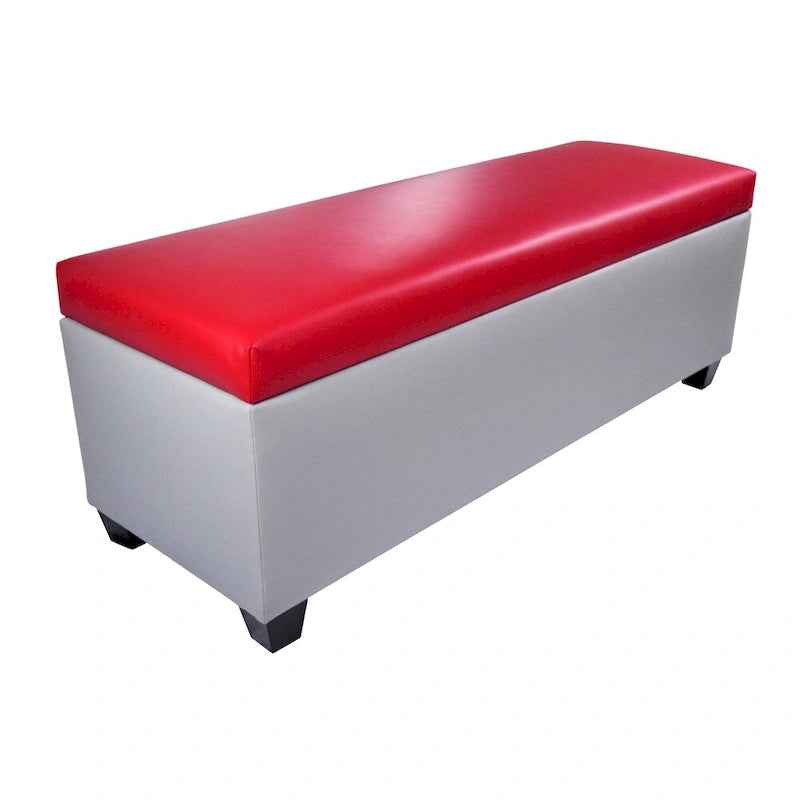 Banc de rangement ottoman en similicuir gris, style Mid-Century Modern