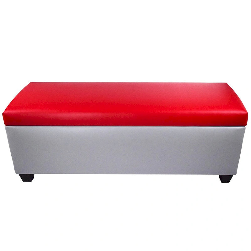 Banc de rangement ottoman en similicuir gris, style Mid-Century Modern