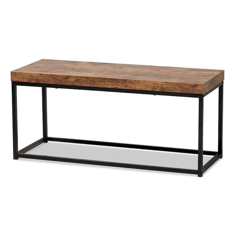 Banc d'appoint Bardot moderne industriel en bois et métal – Noyer brun