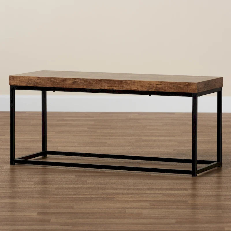 Banc d'appoint Bardot moderne industriel en bois et métal – Noyer brun