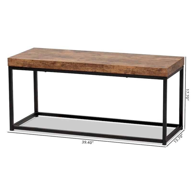 Banc d'appoint Bardot moderne industriel en bois et métal – Noyer brun