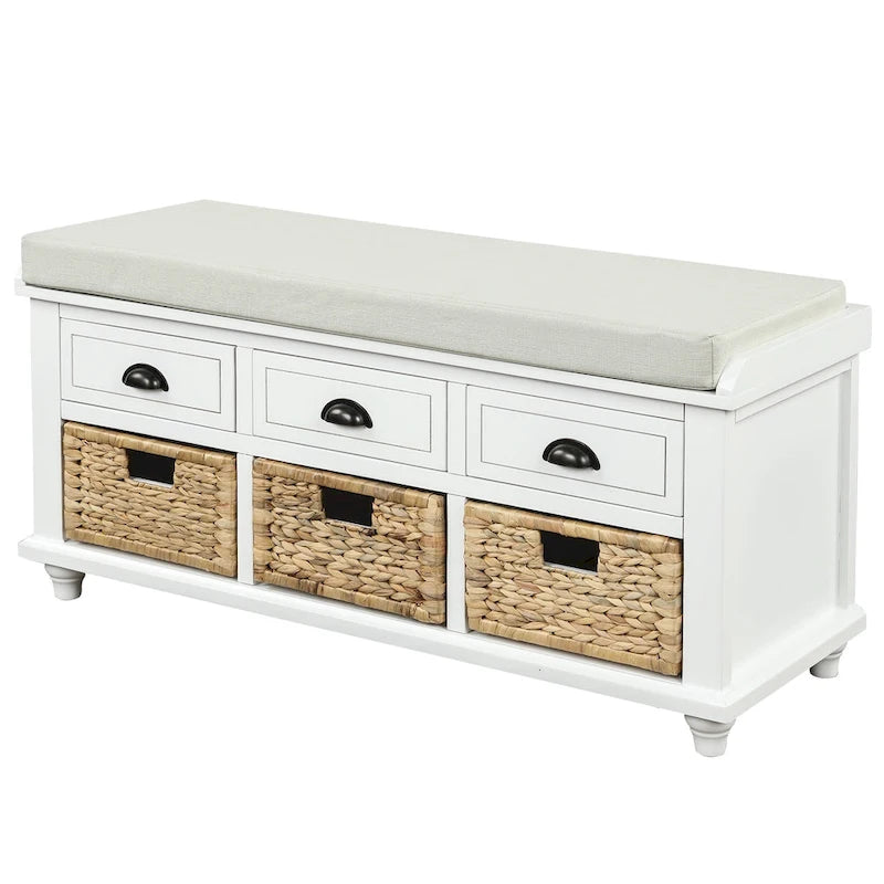 Banc de rangement avec tiroirs et paniers en rotin Banc à chaussures d'entrée