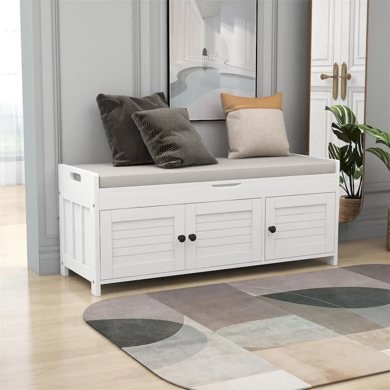 Banc de rangement Merax avec 3 portes à persiennes et coussin amovible