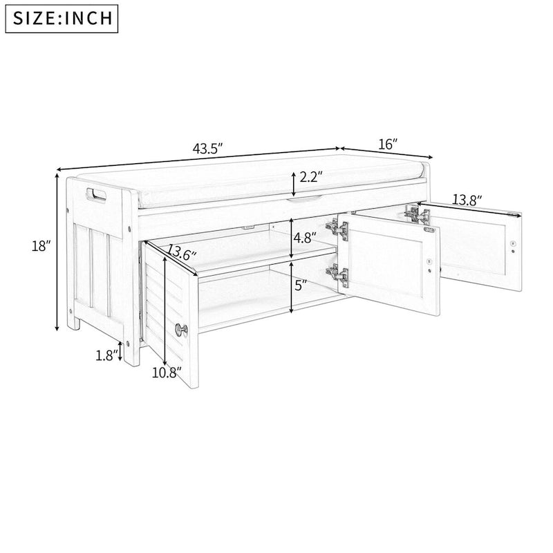 Banc de rangement Merax avec 3 portes à persiennes et coussin amovible