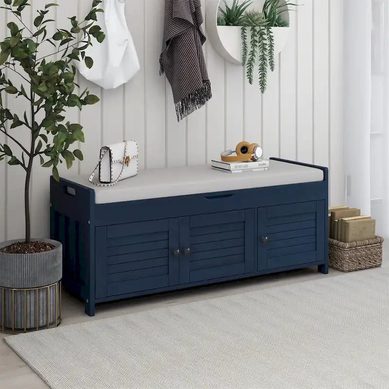 Banc de rangement Merax avec 3 portes à persiennes et coussin amovible