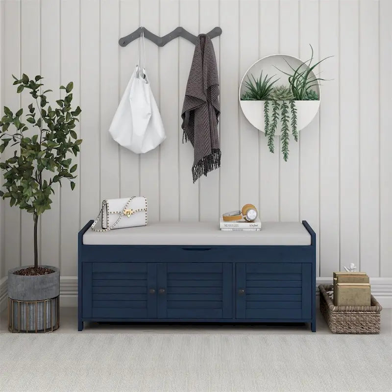 Banc de rangement Merax avec 3 portes à persiennes et coussin amovible