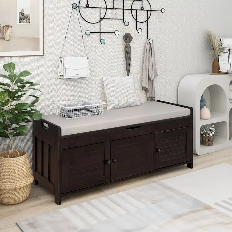 Banc de rangement Merax avec 3 portes à persiennes et coussin amovible