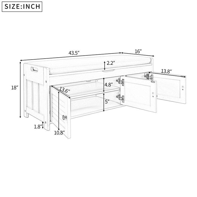 Banc de rangement à chaussures en bois avec coussin, banquette d'entrée avec étagère ajustable intégrée et plateau rabattable