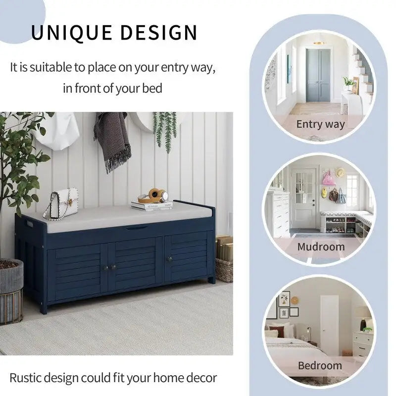Banc de rangement à chaussures en bois avec coussin, banquette d'entrée avec étagère ajustable intégrée et plateau rabattable