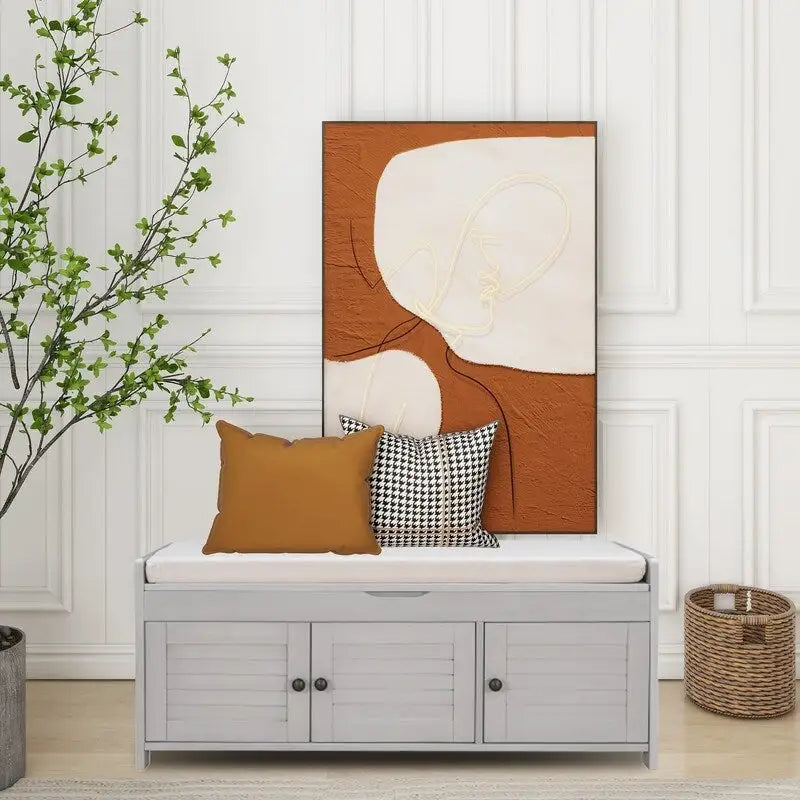 Banc de rangement à chaussures en bois avec coussin, banquette d'entrée avec étagère ajustable intégrée et plateau rabattable