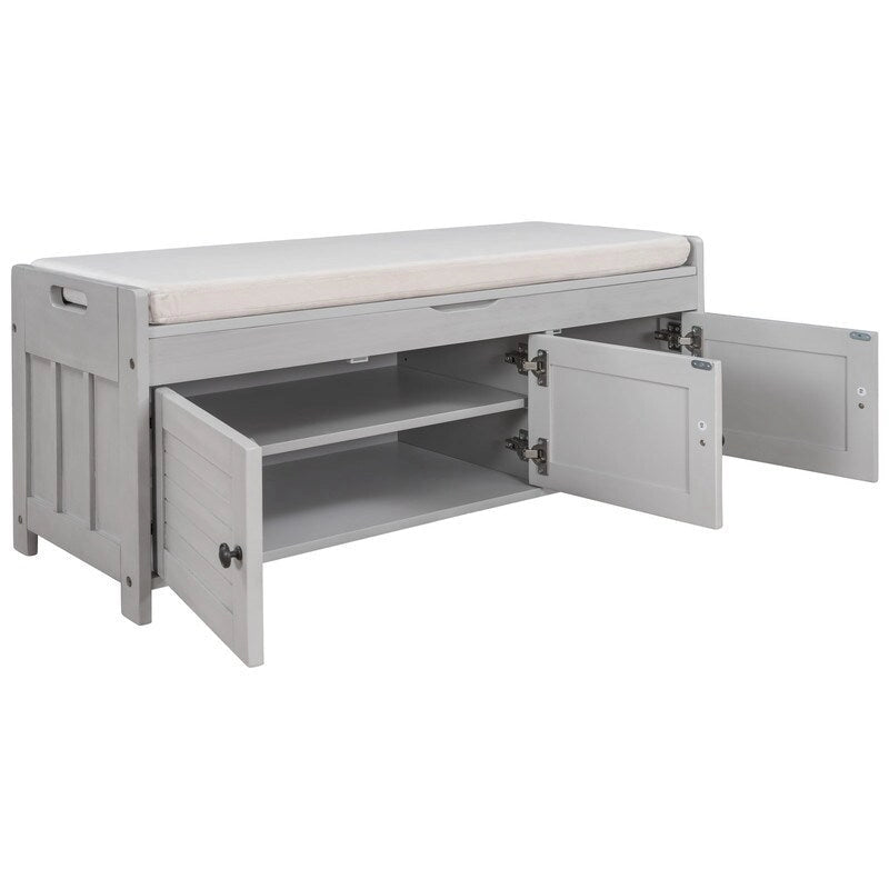 Banc de rangement à chaussures en bois avec coussin, banquette d'entrée avec étagère ajustable intégrée et plateau rabattable