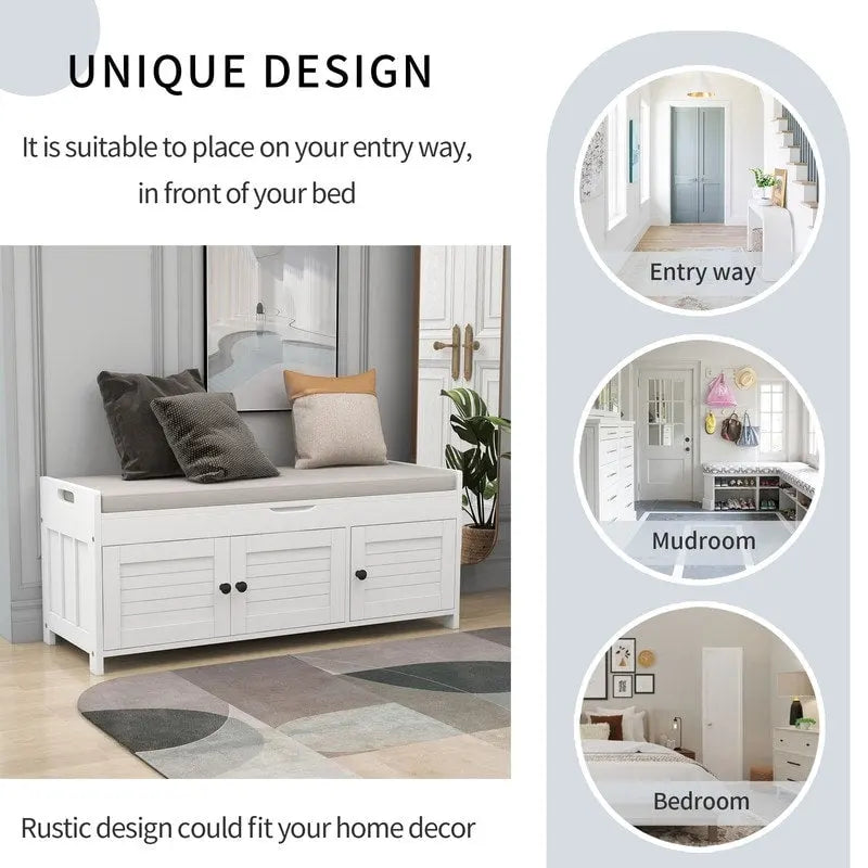 Banc de rangement à chaussures en bois avec coussin, banquette d'entrée avec étagère ajustable intégrée et plateau rabattable