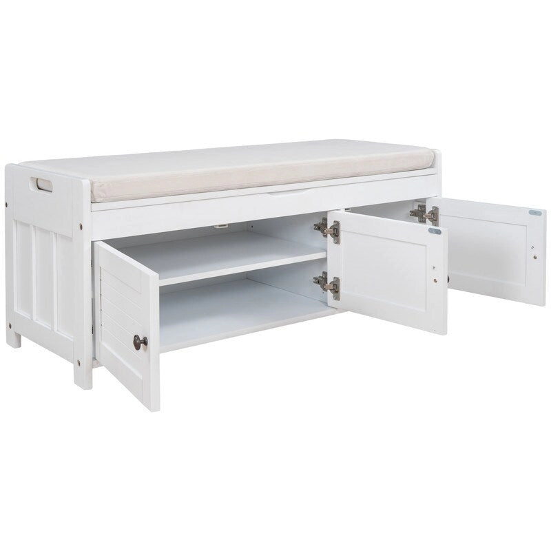 Banc de rangement à chaussures en bois avec coussin, banquette d'entrée avec étagère ajustable intégrée et plateau rabattable