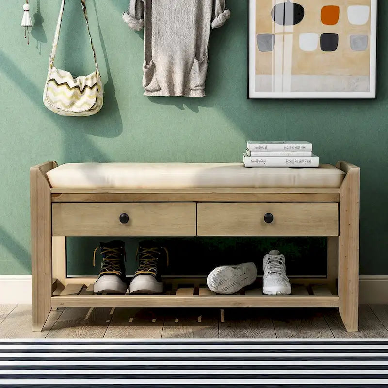 Étagère à chaussures multifonction avec assise rembourrée et tiroirs