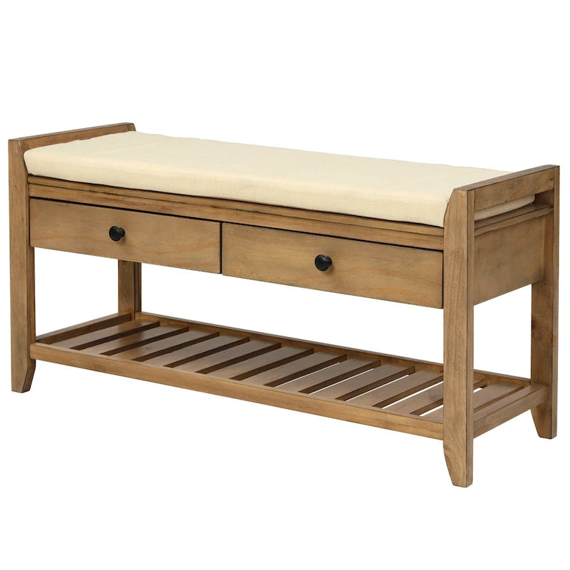 Étagère à chaussures multifonction avec assise rembourrée et tiroirs