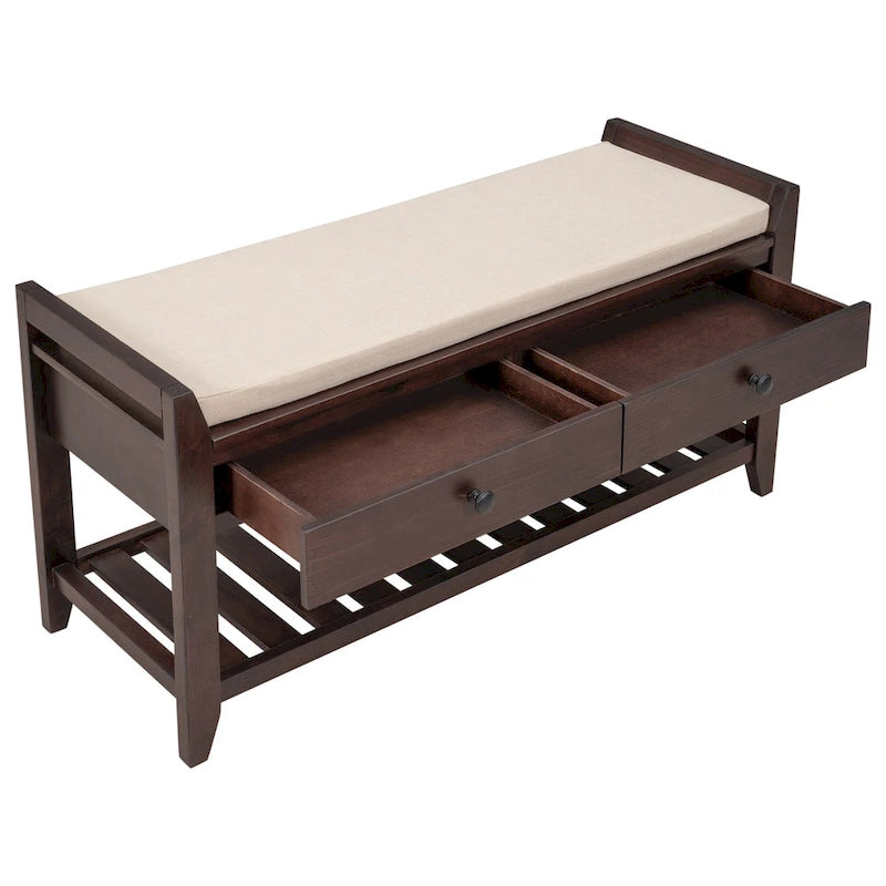 Étagère à chaussures multifonction avec assise rembourrée et tiroirs
