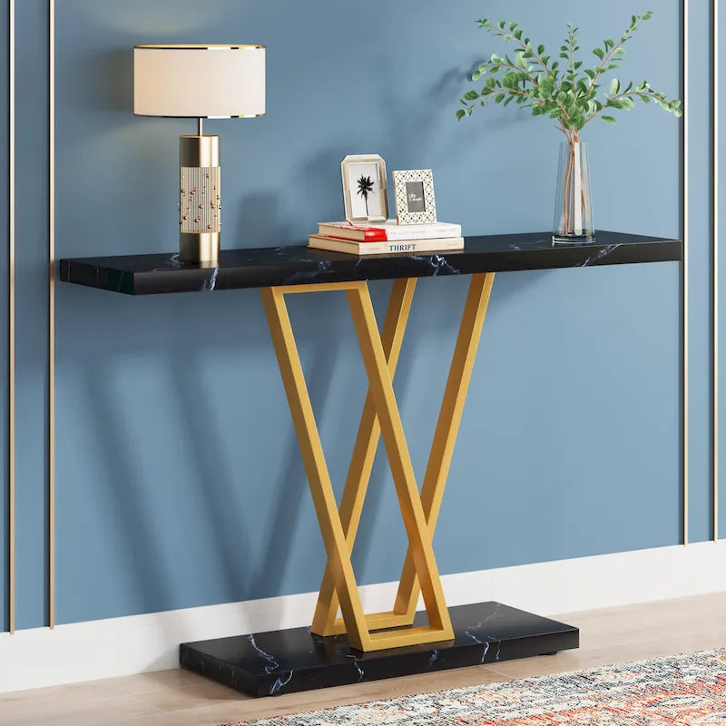 43.3Console, Table d'entrée, Étagère de présentation industrielle pour couloir, entrée, canapé, salon, cuisine, foyer