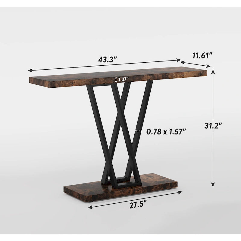 43.3Console, Table d'entrée, Étagère de présentation industrielle pour couloir, entrée, canapé, salon, cuisine, foyer