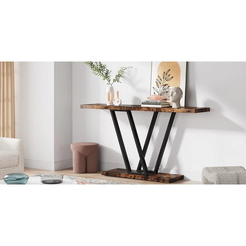 43.3Console, Table d'entrée, Étagère de présentation industrielle pour couloir, entrée, canapé, salon, cuisine, foyer