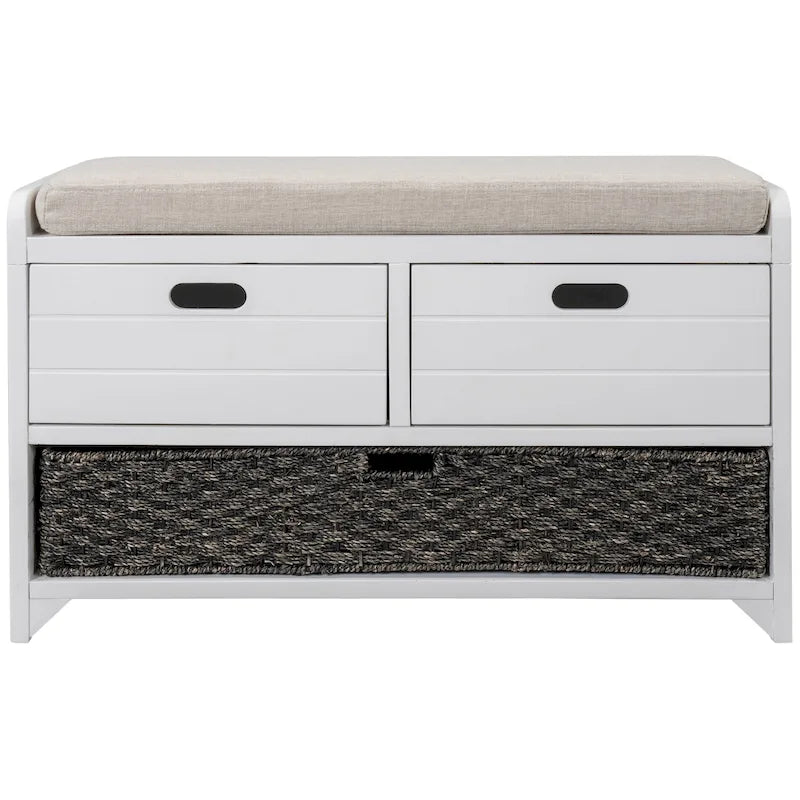 Banc de rangement avec panier amovible et 2 tiroirs, coussin amovible