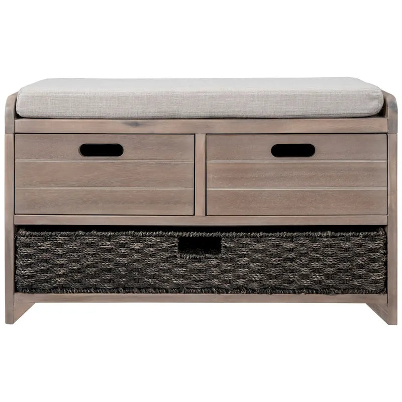 Banc de rangement avec panier amovible et 2 tiroirs, coussin amovible