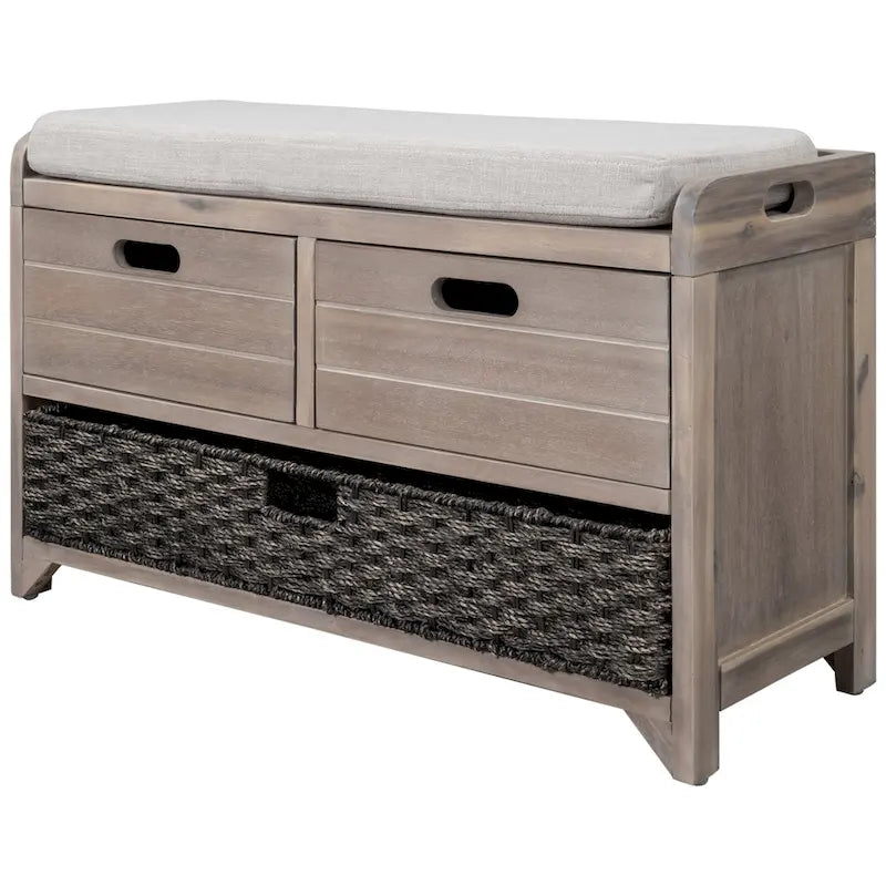 Banc de rangement avec panier amovible et 2 tiroirs, coussin amovible