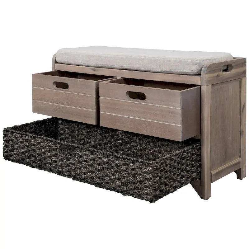 Banc de rangement avec panier amovible et 2 tiroirs, coussin amovible