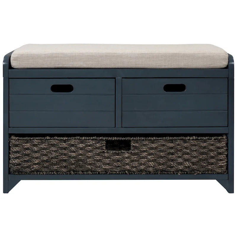 Banc de rangement avec panier amovible et 2 tiroirs, coussin amovible