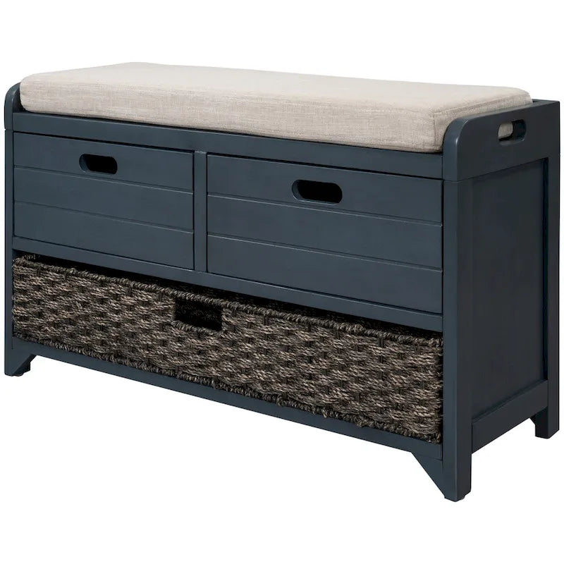 Banc de rangement avec panier amovible et 2 tiroirs, coussin amovible