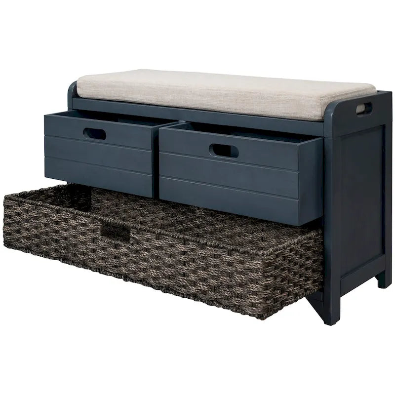 Banc de rangement avec panier amovible et 2 tiroirs, coussin amovible