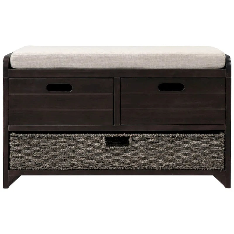 Banc de rangement avec panier amovible et 2 tiroirs, coussin amovible