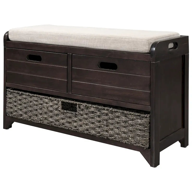 Banc de rangement avec panier amovible et 2 tiroirs, coussin amovible