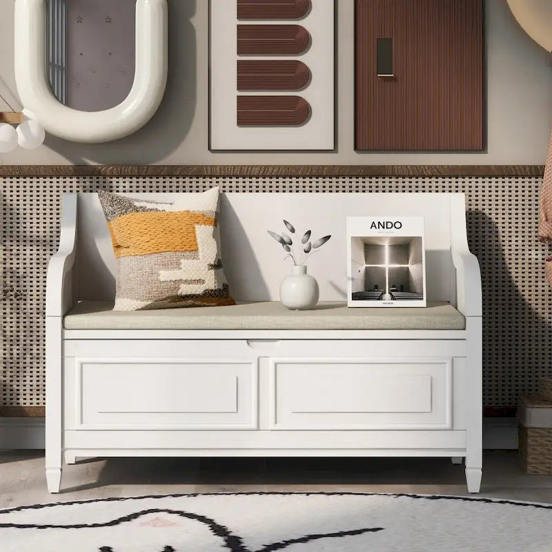 Banc de rangement multifonctionnel en bois massif, style rustique, pour entrée, 42 po