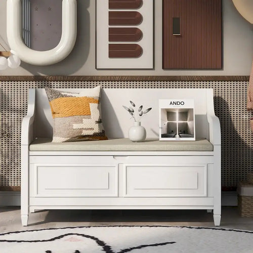 Banc de rangement multifonctionnel en bois massif, style rustique, pour entrée, 42 po