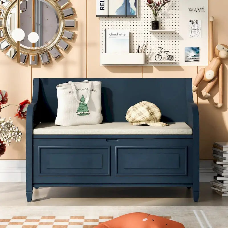 Banc de rangement multifonctionnel en bois massif, style rustique, pour entrée, 42 po