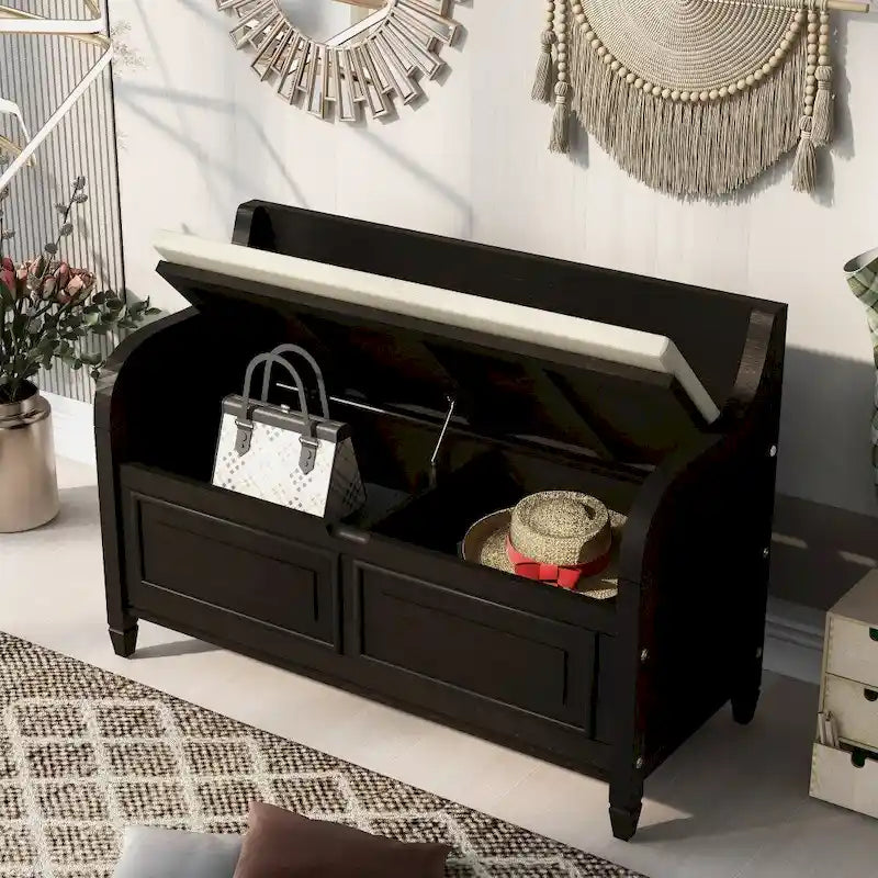 Banc de rangement multifonctionnel en bois massif, style rustique, pour entrée, 42 po
