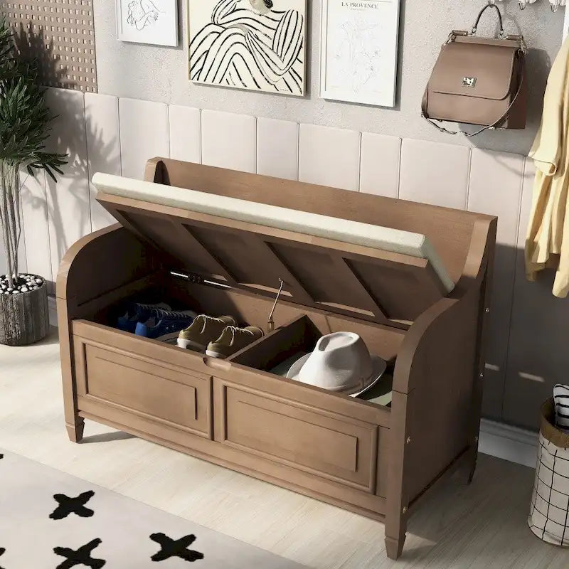 Banc de rangement multifonctionnel en bois massif, style rustique, pour entrée, 42 po