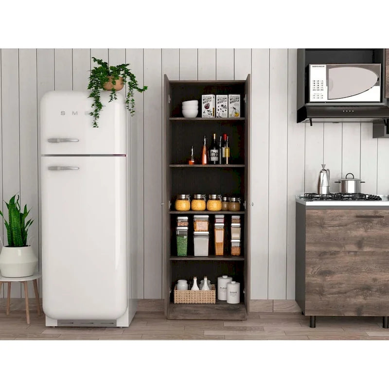 Meuble de rangement Virginia FM Furniture à deux portes, cinq étagères