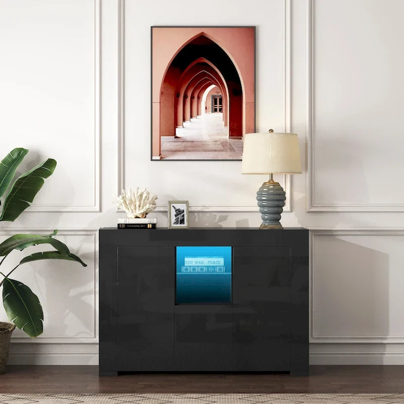 Buffet de salle à manger avec meuble de rangement et lumières LED