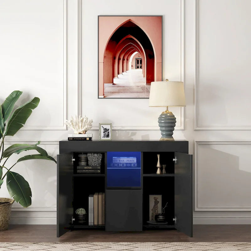 Buffet de salle à manger avec meuble de rangement et lumières LED