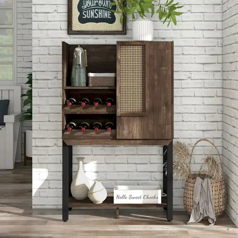 Buffet de cuisine Cassini en chêne recyclé avec casier à vin et 2 étagères ouvertes, par Carbon Loft