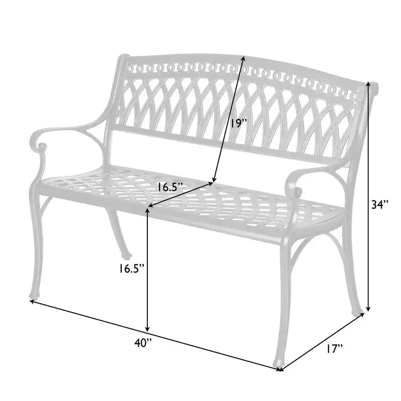 Banc de patio extérieur Balkene Home Simone en aluminium moulé - Construction robuste en aluminium antirouille - Fini bronze antique