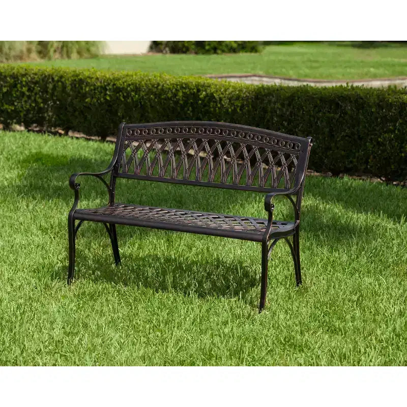 Banc de patio extérieur Balkene Home Simone en aluminium moulé - Construction robuste en aluminium antirouille - Fini bronze antique