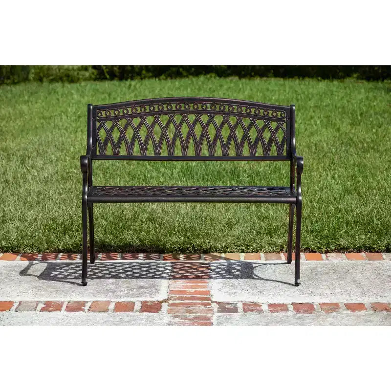 Banc de patio extérieur Balkene Home Simone en aluminium moulé - Construction robuste en aluminium antirouille - Fini bronze antique