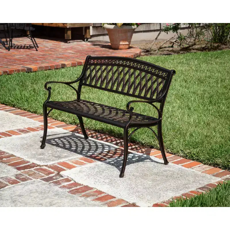Banc de patio extérieur Balkene Home Simone en aluminium moulé - Construction robuste en aluminium antirouille - Fini bronze antique