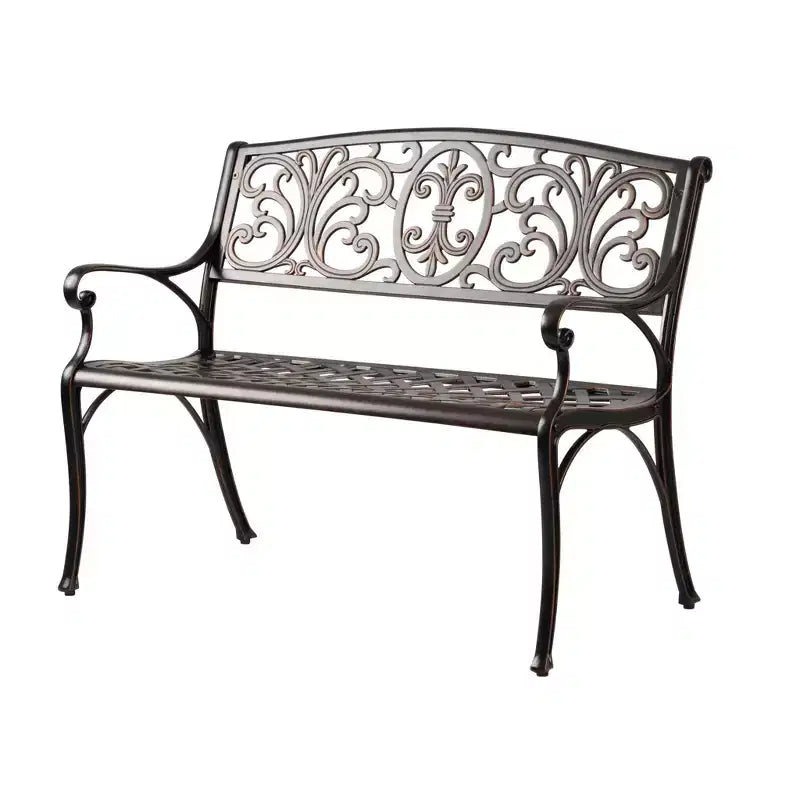Banc d'extérieur Balkene Home Decatur en aluminium moulé - Construction robuste en aluminium antirouille - Finition bronze antique
