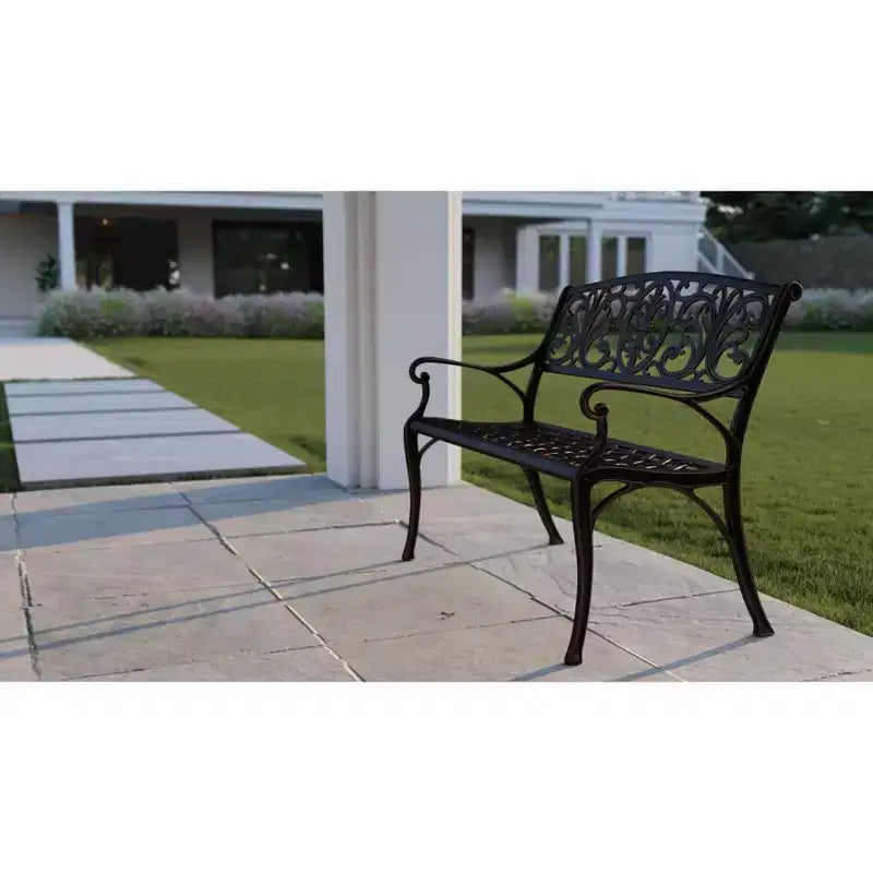 Banc d'extérieur Balkene Home Decatur en aluminium moulé - Construction robuste en aluminium antirouille - Finition bronze antique